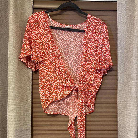 Red Floral Tie-Front Blouse - Picture 1 of 2